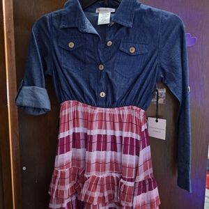 Love Squared Denim and Pink Plaid Kids Dress